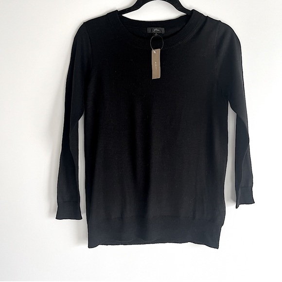 J. Crew Black Fitted Crewneck 3/4 sleeves Sweater in Merino Wool Size Small NWT - Picture 3 of 6